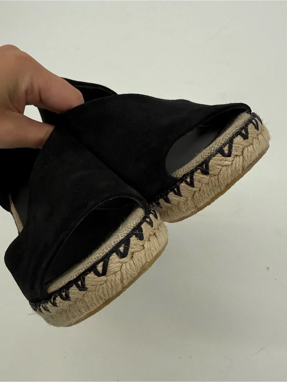 Vince Black Espadrille Wedges Suede Peep Toe Size 7.5M Designer Sonora Cutout